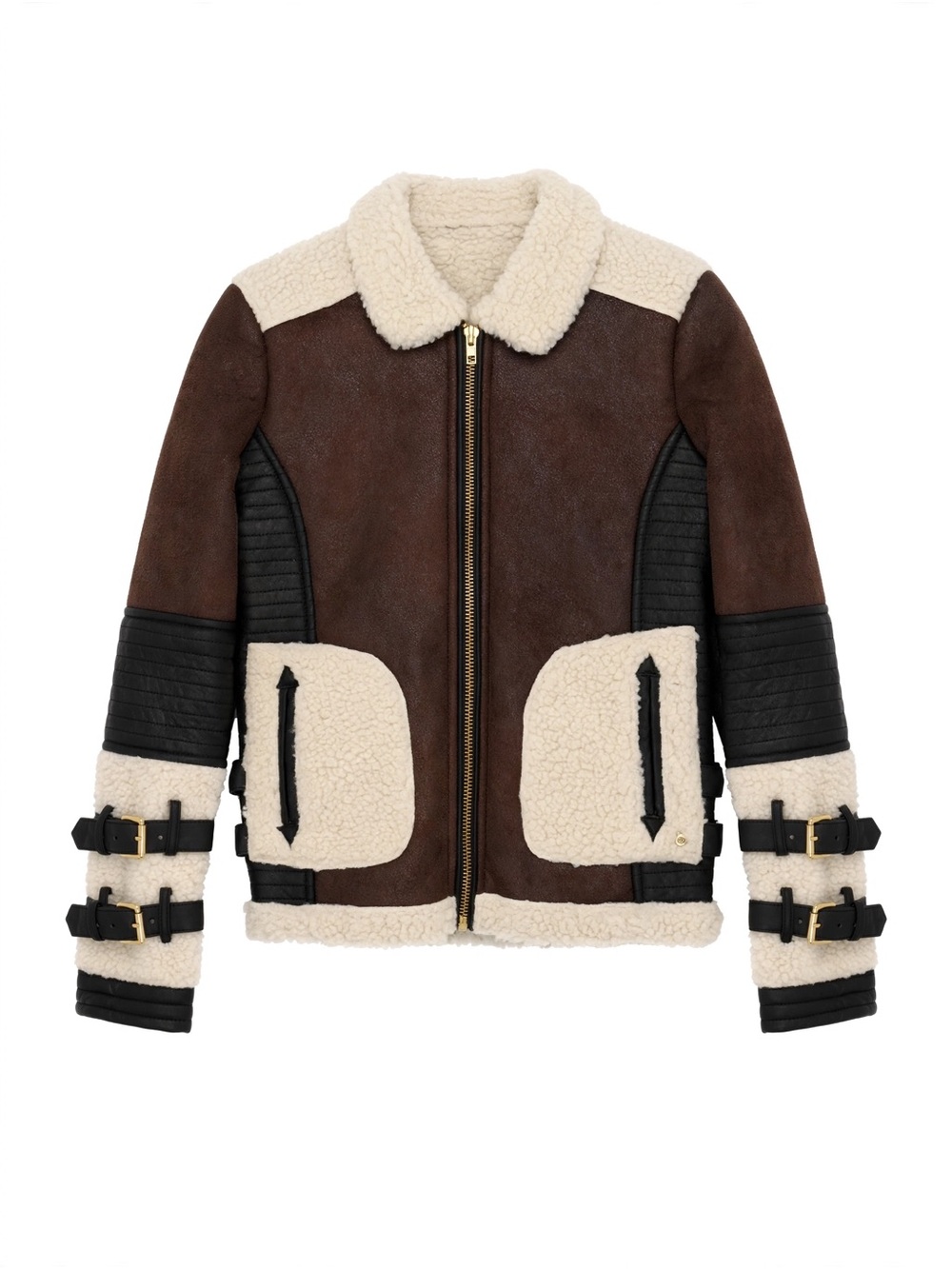 NWT SuperTrash Girls Olammy Coat Size 10 Dark Brown Aviator Sherpa Moto Jacket